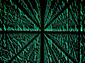Green fluorescent strips arranged in gridded, triangle-shaped sections.