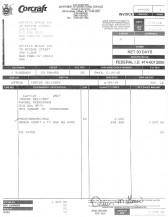 A scan of an invoice from Corcraft, issued to Artists Space at 38 Greene Street. The customer number reads 