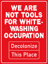 A red background with white text which reads: 