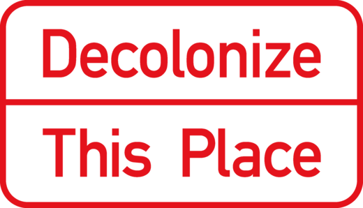 The Decolonize This Place Logo in red text.