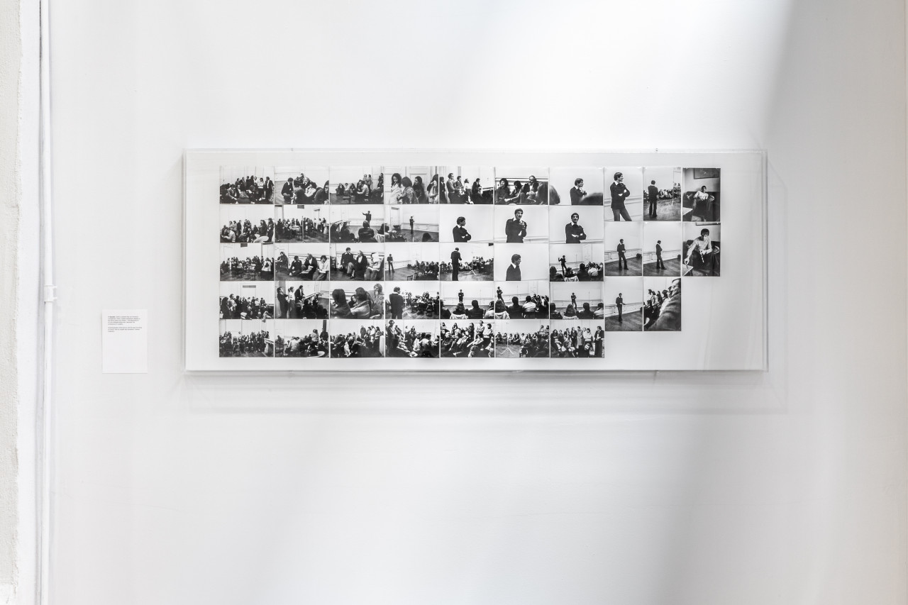 A grid of photographs displaying candid portraiture is arranged in a white frame.