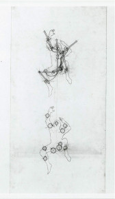 A constructed drawing of human figures using compound curvature.