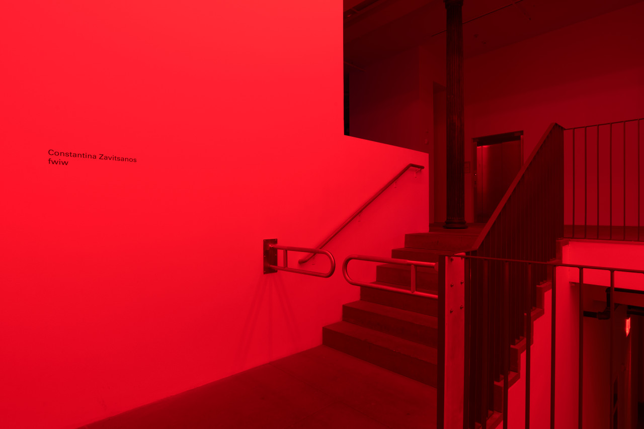 The Cortlandt Alley main entrance to Artists Space shows two grab bars blocking the staircase entrance to the gallery.