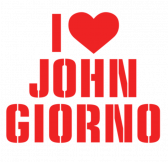 Graphic logo reads I ♥ John Giorno in red text.