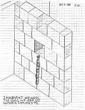 A drawing of a chain attached to a constructed wall with text on the lower left of the page reading, 