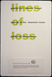 Black and green sans-serif text decorating a white gallery wall. Large, green text stacked vertically reads, 