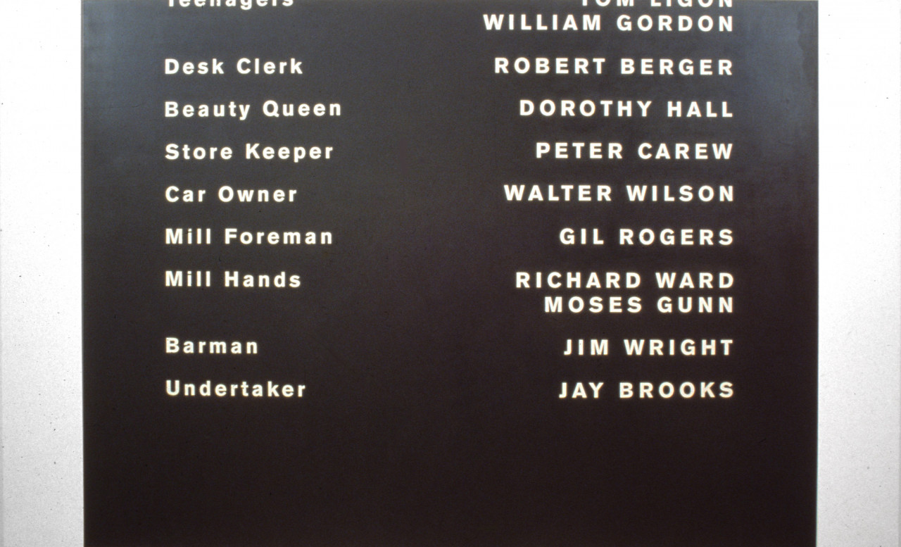 White text arranged in two columns on a black background. Film roles, such as 