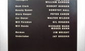White text arranged in two columns on a black background. Film roles, such as 
