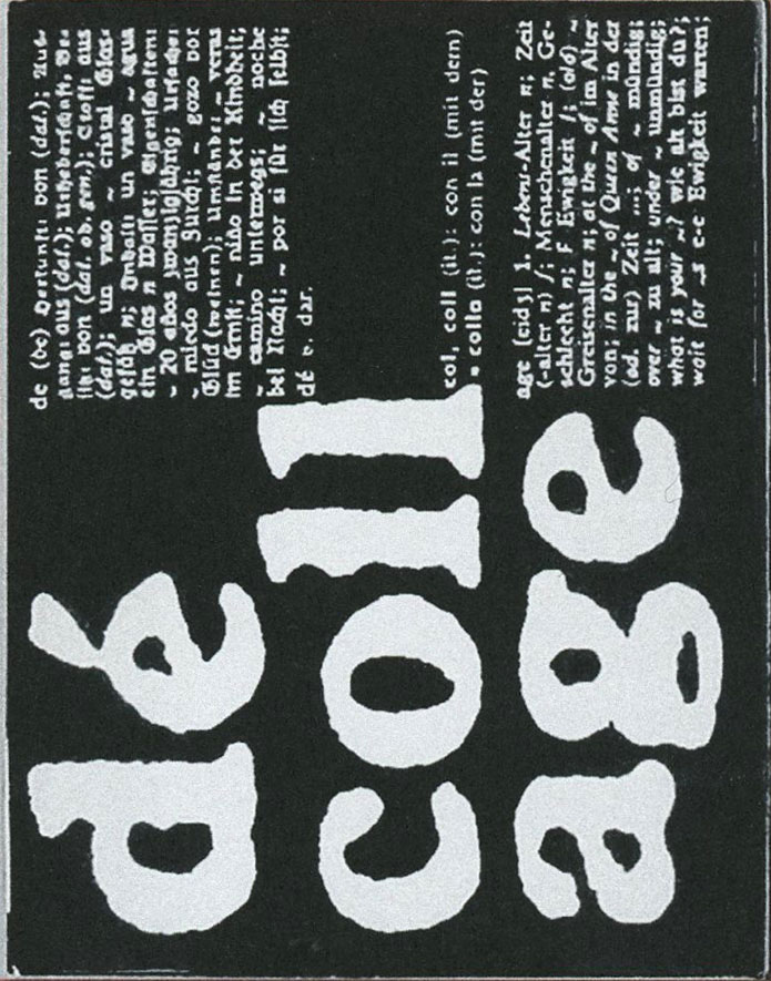 White text against black background, landscape orientation poisitioned in portrait with words reading from bottom to top. The large title reads 