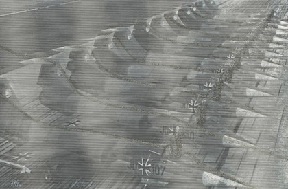 A gray-toned illustration of multiple, military missles, lined up next to one another.