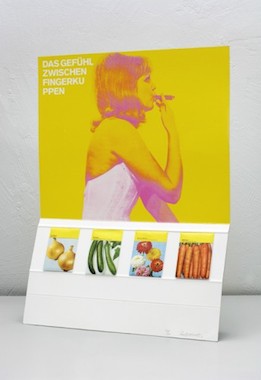 An illustrative, yellow, white, and pink image of a woman, holding a cigar to her mouth, in profile view. At the top right corner in white text reads, 