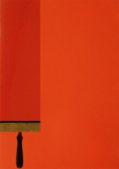 A red image, portraying a window squeege at the bottom left of frame, of which the section of it's width above is a darker red.