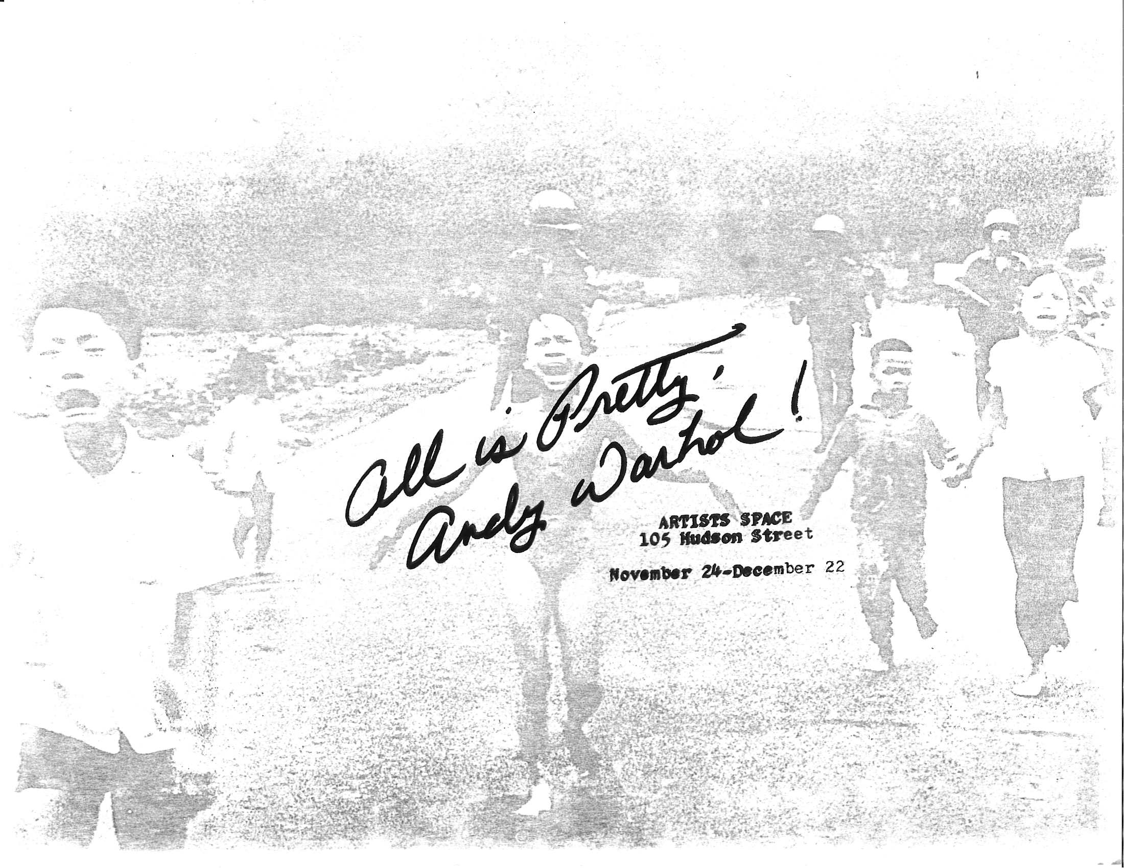 Black and white background image of children standing in a street, they are screaming. In the center 