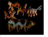 Colorful animal figures appear in space with a black background.