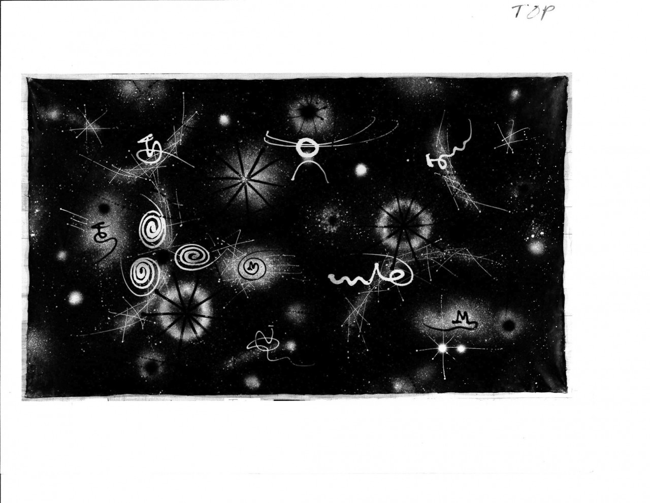 A number of abstract lines and shapes appear in a star-like nature with a black background.