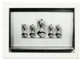 Photograph of a framed work on paper. In the work, a figure with back turned to the viewer sinks into a plié. The figure is repeated four times in the work.
