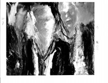 An abstract painting with the appearance of two faint human faces emerging from the imagery.