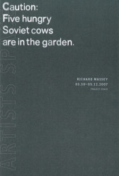 White text on a neutral green ground lists exhibition information. 