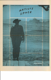 A posterr with the silhouette of a man in the middle, dressed like a cowboy. Before him appear blue scan-lines, as if on a television set, which are boxed off into several rectangles.