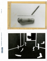 A PrintFile photo preserver is visible with two black and white photographic artworks inside and the top photograph has tape around it with writing on it.