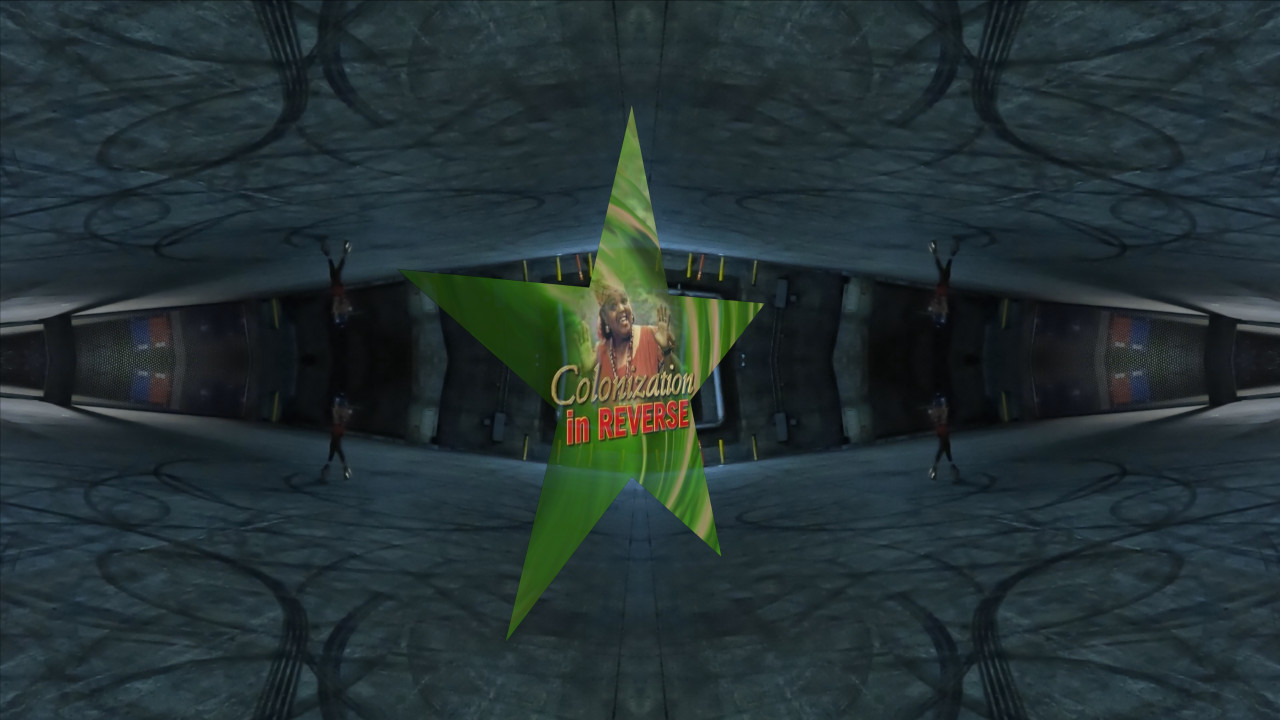 A green star featuring the image of a figure with their hands up and the text 