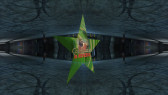 A green star featuring the image of a figure with their hands up and the text 