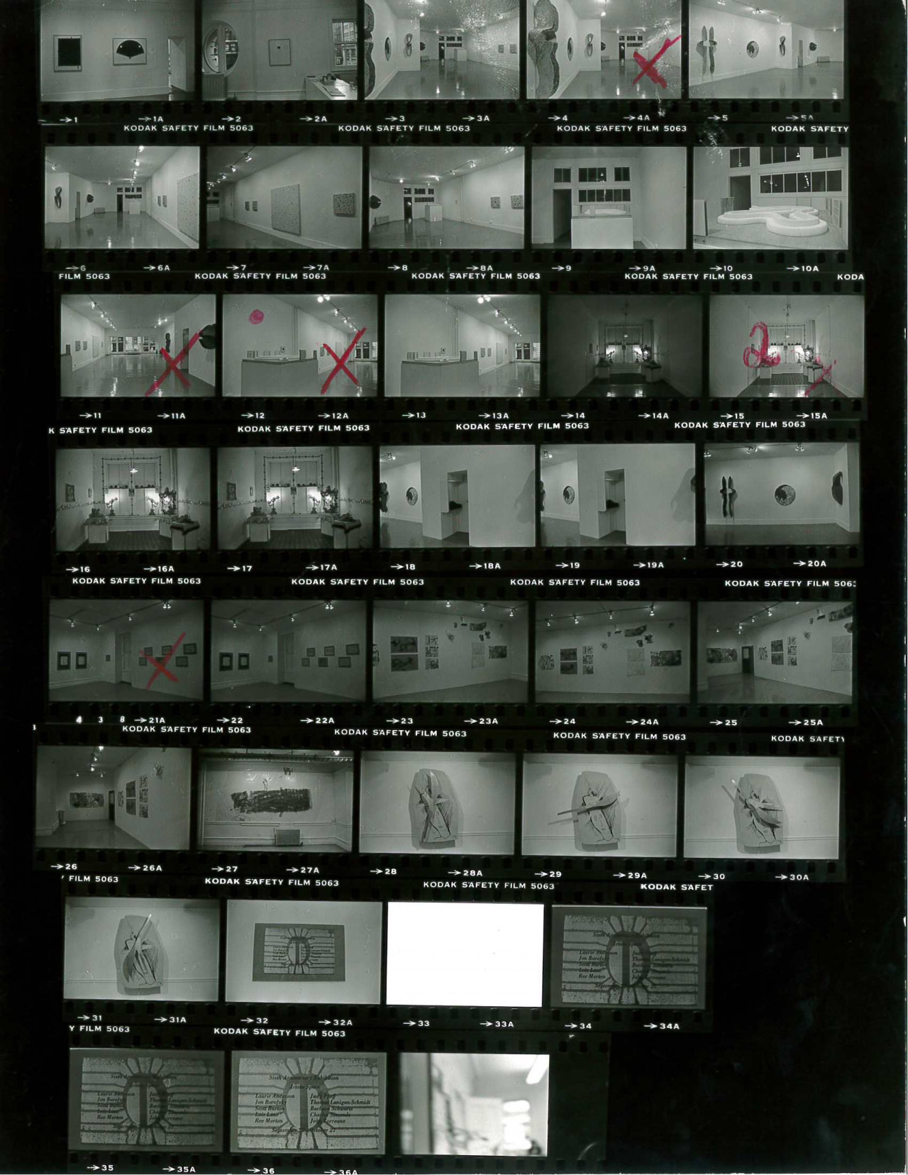 Contact sheet of stills depicting numerous installation views.
