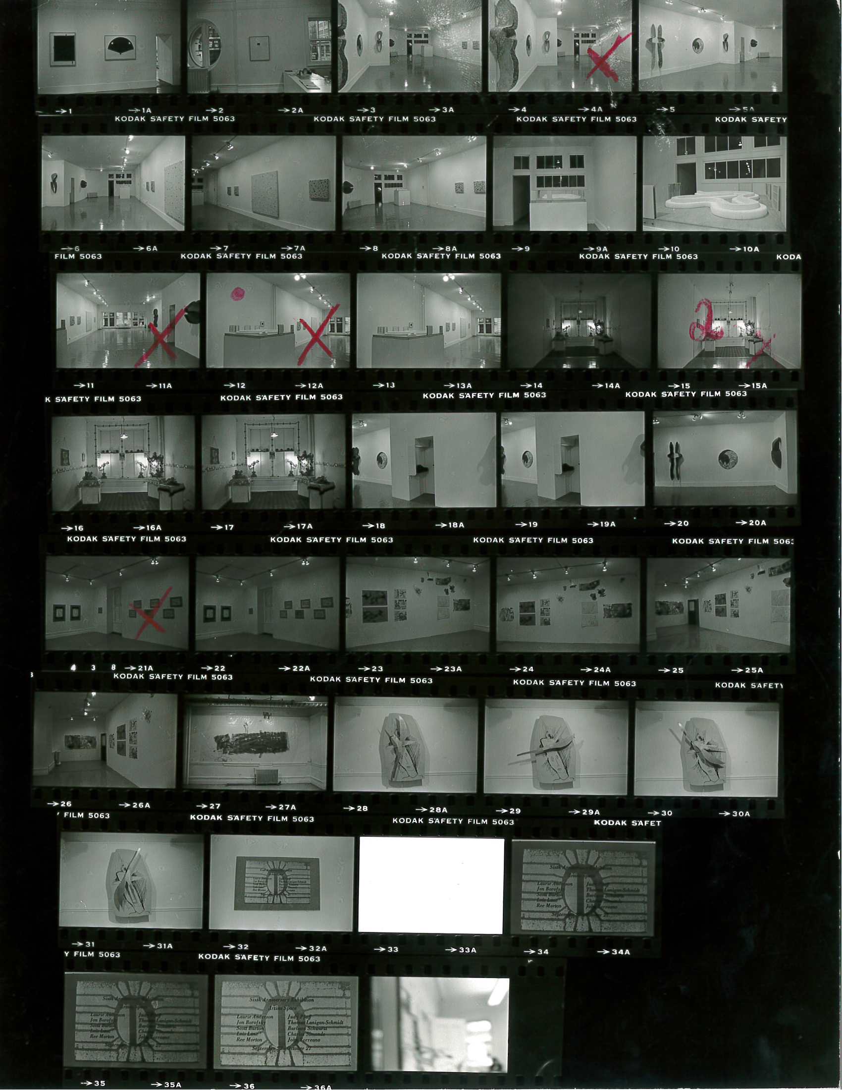 Contact sheet of stills depicting numerous installation views.