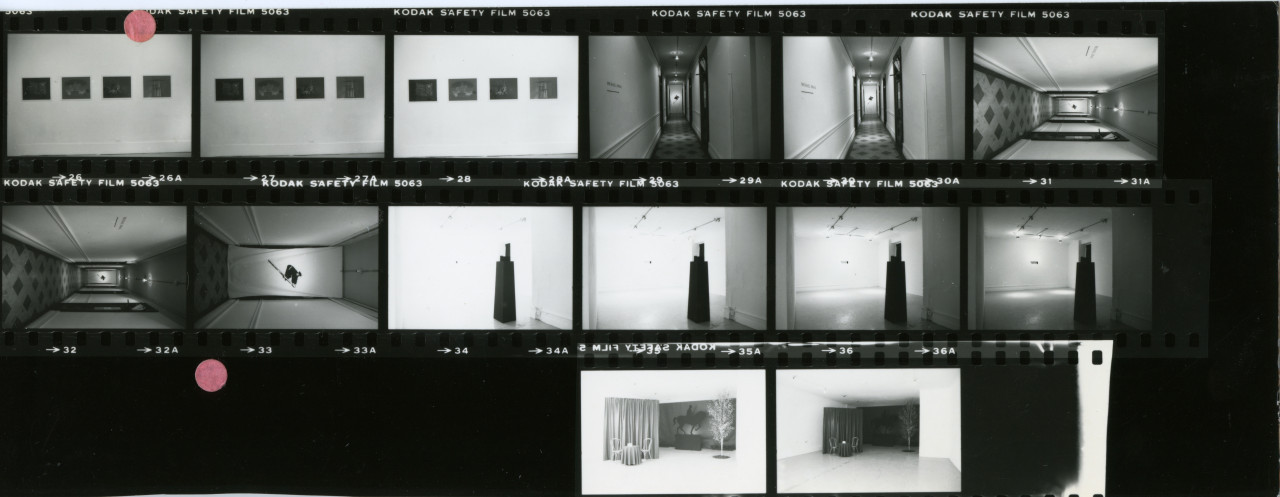 Contact sheet of stills depicting numerous installation views.