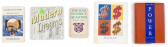 Five book covers on a transparent background next to eachother in a line. From left to right the titles read, 