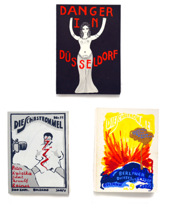 Three book covers, arranged in a triangle, with title text reading from top to bottom, left to right, 