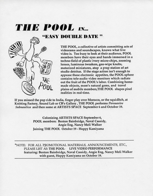 Black and white flyer advertising The Pool