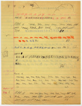 College-ruled paper with numerous tallies in different colors and orientations
