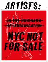 A flyer for the event depicting MTA subway routes in white on a red background. Event title reads 