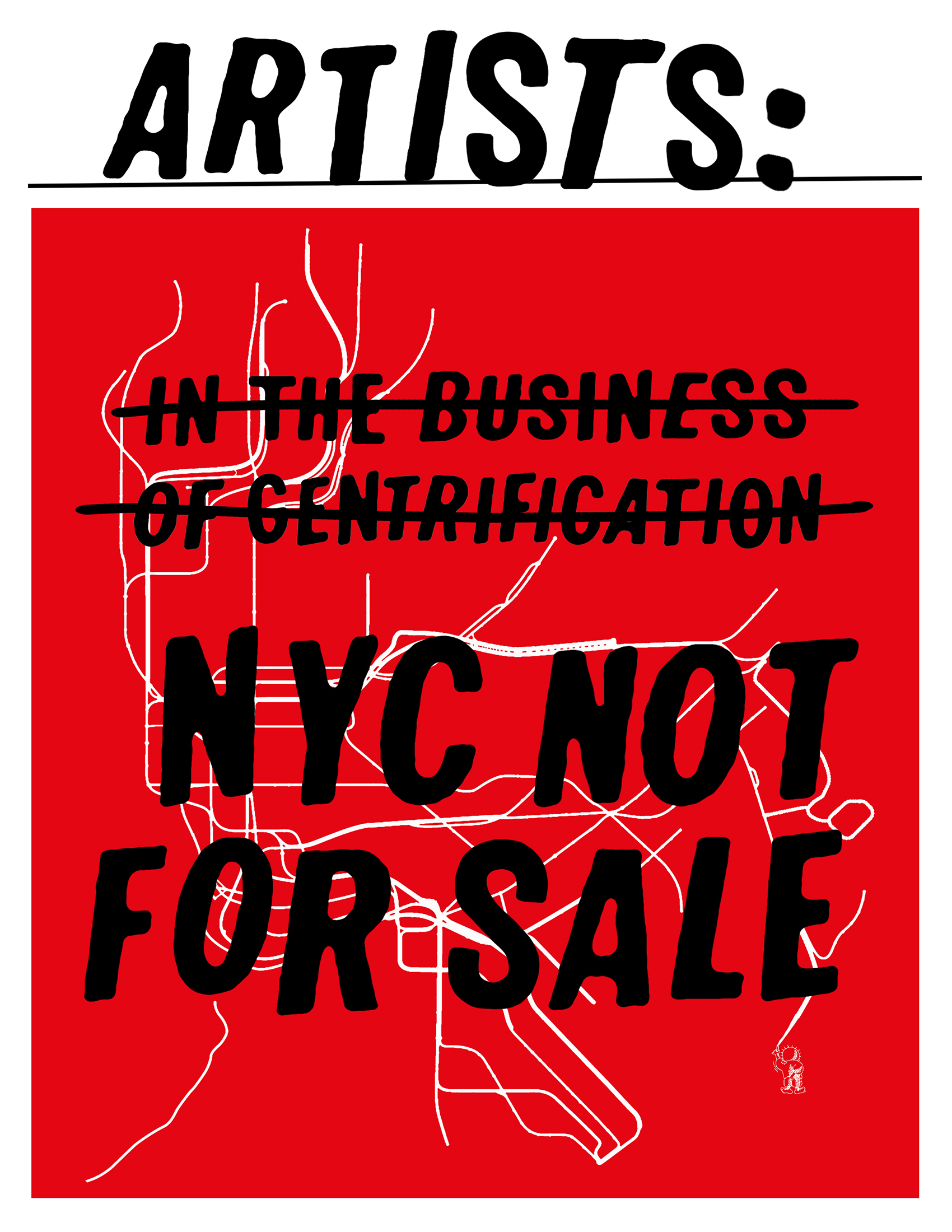 A flyer for the event depicting MTA subway routes in white on a red background. Event title reads 