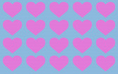 A grid of pink hearts on a blue background.