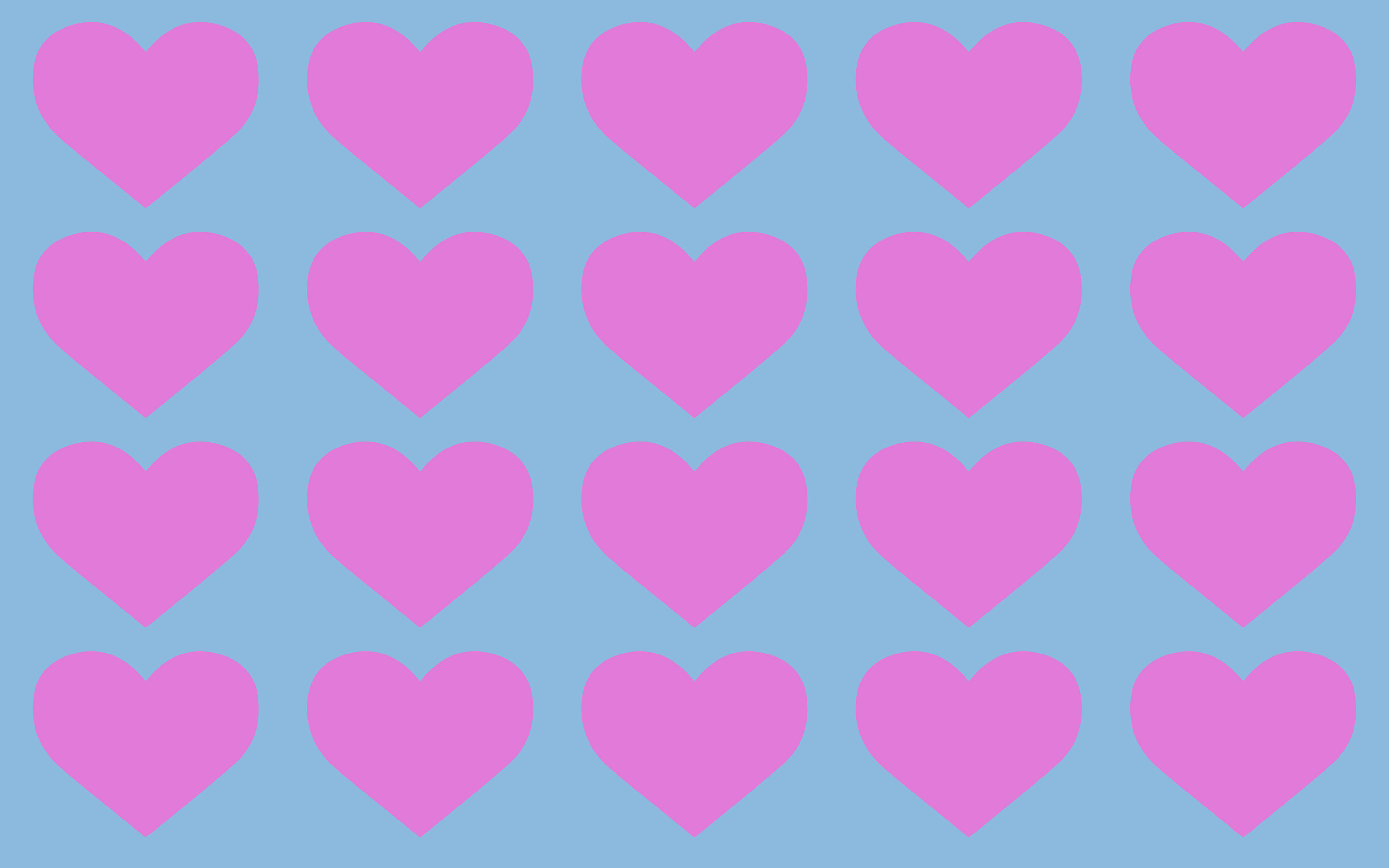 A grid of pink hearts on a blue background.