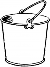 Black and white line drawing of a bucket with handle.