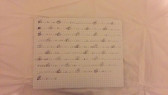 1's and 0's written in pencil on grid paper. Some letters have been circled.