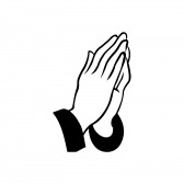 A cartoon outline of two hands pressed together.