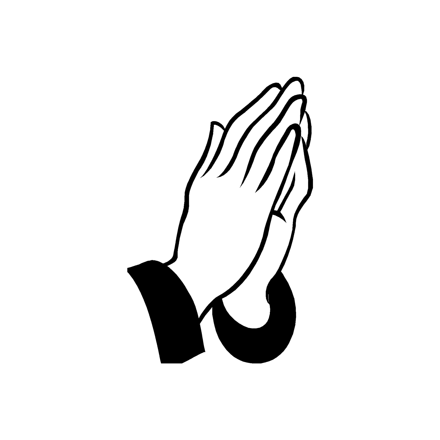 A cartoon outline of two hands pressed together.