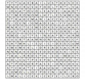 A black and white, square wordsearch grid.