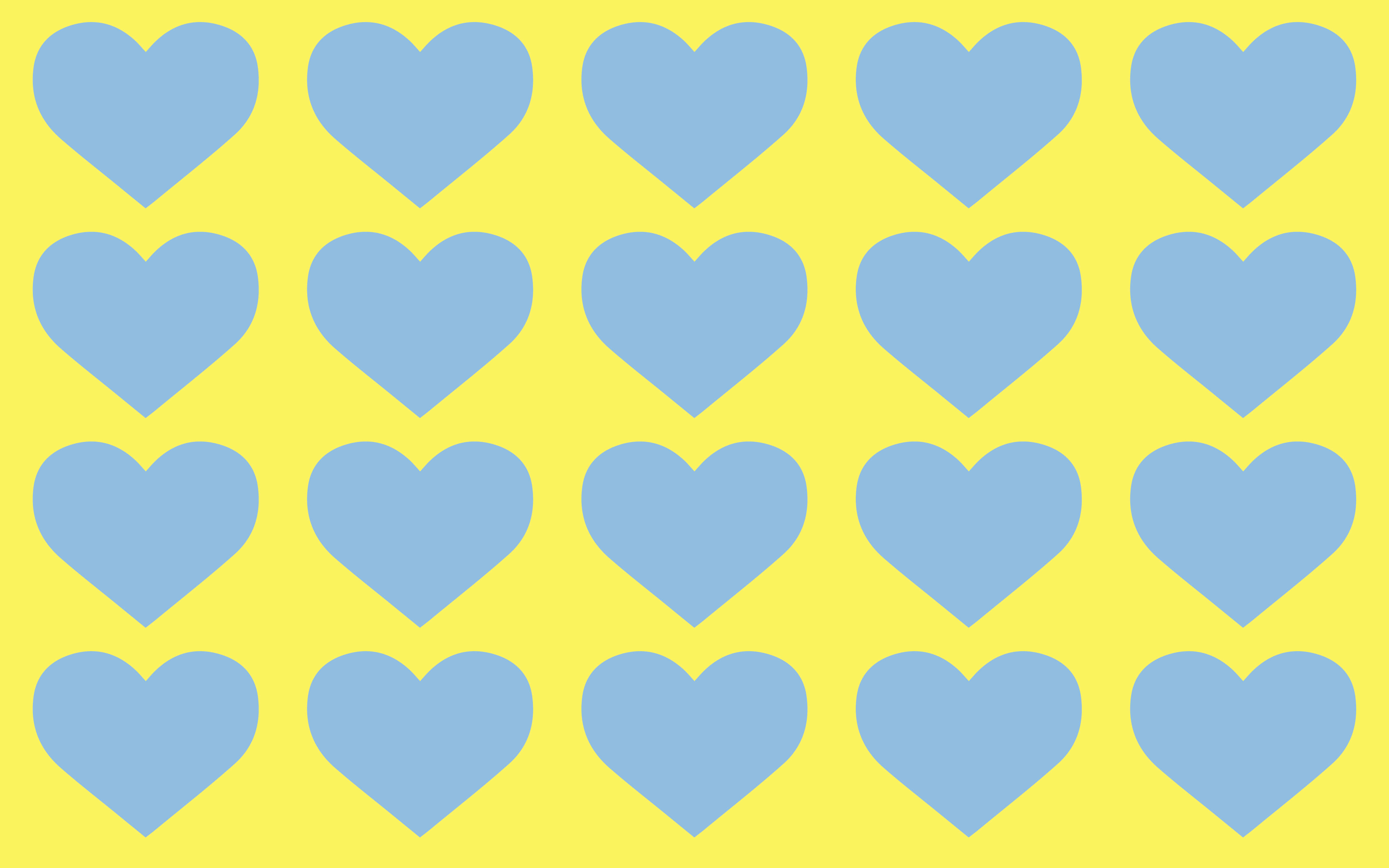 A grid of blue hearts on a yellow background.