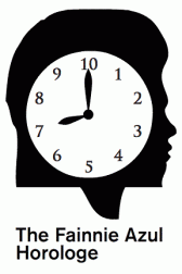 An animation of a black and white clock whose hands move backwards. The clock is positioned on a silhouette of a head in profile. Sans-serif text below the graphic reads, 