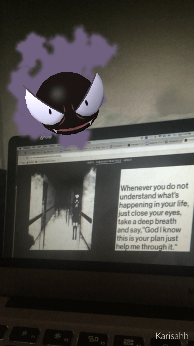 An animation of two screengrabs from a phone, each showing the Pokémon "Gastly" above a computer screen with text reading "Whenever you do not understand what