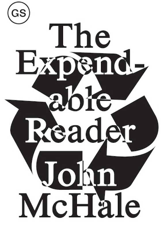 A black and white book cover with the text "The Expendable Reader John McHale" overlaid on a recycling logo.