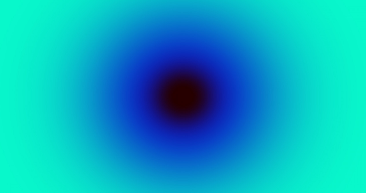 An emanating, abstract blue and black circle on a teal backdrop.