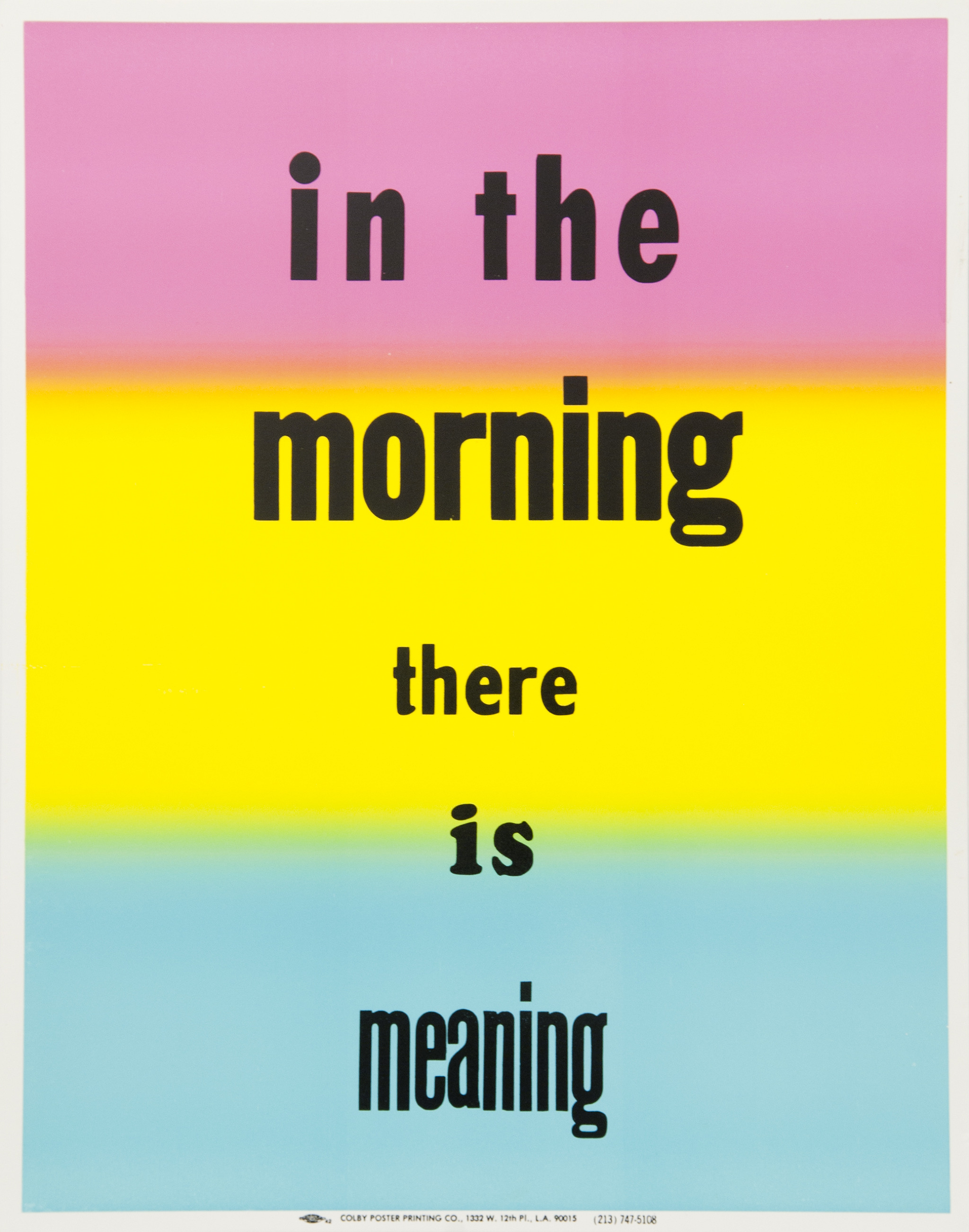 A poster featuring black text on a bright tricolor background. The text reads, 