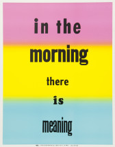 A poster featuring black text on a bright tricolor background. The text reads, 