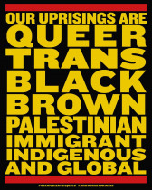 A poster with yellow text on a red and black background, stating 